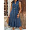 image:imagechouyatou Womens Sleeveless Denim Tank Dress V Neck Button Front A Line Midi Jean Sundress with PocketsBlue