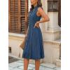 image:imagechouyatou Womens Sleeveless Denim Tank Dress V Neck Button Front A Line Midi Jean Sundress with PocketsBlue