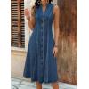 image:imagechouyatou Womens Sleeveless Denim Tank Dress V Neck Button Front A Line Midi Jean Sundress with PocketsBlue