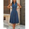 image:imagechouyatou Womens Sleeveless Denim Tank Dress V Neck Button Front A Line Midi Jean Sundress with PocketsBlue