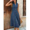 image:imagechouyatou Womens Sleeveless Denim Tank Dress V Neck Button Front A Line Midi Jean Sundress with PocketsBlue