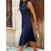 image:imagechouyatou Womens Sleeveless Denim Tank Dress V Neck Button Front A Line Midi Jean Sundress with PocketsDark Blue