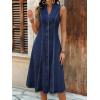 image:imagechouyatou Womens Sleeveless Denim Tank Dress V Neck Button Front A Line Midi Jean Sundress with PocketsDark Blue