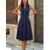 image:imagechouyatou Womens Sleeveless Denim Tank Dress V Neck Button Front A Line Midi Jean Sundress with PocketsDark Blue