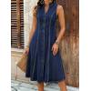 image:imagechouyatou Womens Sleeveless Denim Tank Dress V Neck Button Front A Line Midi Jean Sundress with PocketsDark Blue