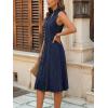 image:imagechouyatou Womens Sleeveless Denim Tank Dress V Neck Button Front A Line Midi Jean Sundress with PocketsDark Blue