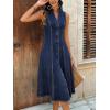 image:imagechouyatou Womens Sleeveless Denim Tank Dress V Neck Button Front A Line Midi Jean Sundress with PocketsDark Blue