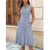 image:imagechouyatou Womens Sleeveless Denim Tank Dress V Neck Button Front A Line Midi Jean Sundress with PocketsLight Blue