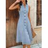 image:imagechouyatou Womens Sleeveless Denim Tank Dress V Neck Button Front A Line Midi Jean Sundress with PocketsLight Blue