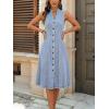 image:imagechouyatou Womens Sleeveless Denim Tank Dress V Neck Button Front A Line Midi Jean Sundress with PocketsLight Blue