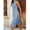 image:imagechouyatou Womens Sleeveless Denim Tank Dress V Neck Button Front A Line Midi Jean Sundress with PocketsLight Blue