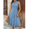 image:imagechouyatou Womens Sleeveless Denim Tank Dress V Neck Button Front A Line Midi Jean Sundress with PocketsSky Blue