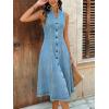 image:imagechouyatou Womens Sleeveless Denim Tank Dress V Neck Button Front A Line Midi Jean Sundress with PocketsSky Blue