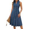 image:imagechouyatou Womens Sleeveless Denim Tank Dress V Neck Button Front A Line Midi Jean Sundress with PocketsBlue