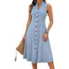 image:imagechouyatou Womens Sleeveless Denim Tank Dress V Neck Button Front A Line Midi Jean Sundress with PocketsLight Blue