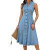 image:imagechouyatou Womens Sleeveless Denim Tank Dress V Neck Button Front A Line Midi Jean Sundress with PocketsSky Blue