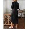 image:imagechouyatou Womens Rolled Up Sleeve Jean Shirt Dress Loose A Line Flare Midi Denim Dress with SplitBlack