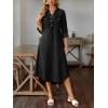 image:imagechouyatou Womens Rolled Up Sleeve Jean Shirt Dress Loose A Line Flare Midi Denim Dress with SplitBlack