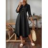 image:imagechouyatou Womens Rolled Up Sleeve Jean Shirt Dress Loose A Line Flare Midi Denim Dress with SplitBlack