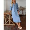 image:imagechouyatou Womens Rolled Up Sleeve Jean Shirt Dress Loose A Line Flare Midi Denim Dress with SplitBlue