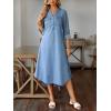 image:imagechouyatou Womens Rolled Up Sleeve Jean Shirt Dress Loose A Line Flare Midi Denim Dress with SplitBlue