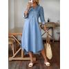 image:imagechouyatou Womens Rolled Up Sleeve Jean Shirt Dress Loose A Line Flare Midi Denim Dress with SplitBlue