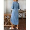 image:imagechouyatou Womens Rolled Up Sleeve Jean Shirt Dress Loose A Line Flare Midi Denim Dress with SplitBlue