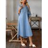image:imagechouyatou Womens Rolled Up Sleeve Jean Shirt Dress Loose A Line Flare Midi Denim Dress with SplitBlue