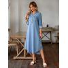 image:imagechouyatou Womens Rolled Up Sleeve Jean Shirt Dress Loose A Line Flare Midi Denim Dress with SplitBlue
