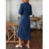 image:imagechouyatou Womens Rolled Up Sleeve Jean Shirt Dress Loose A Line Flare Midi Denim Dress with SplitDark Blue