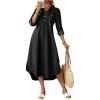 image:imagechouyatou Womens Rolled Up Sleeve Jean Shirt Dress Loose A Line Flare Midi Denim Dress with SplitBlack