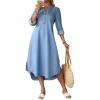 image:imagechouyatou Womens Rolled Up Sleeve Jean Shirt Dress Loose A Line Flare Midi Denim Dress with SplitBlue
