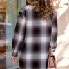 image:imagechouyatou Womens Elegant Herringbone Plaid Button Down Wool Blend Midi Long Shacket Jacket Coat with PocketsBrown