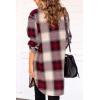 image:imagechouyatou Womens Elegant Herringbone Plaid Button Down Wool Blend Midi Long Shacket Jacket Coat with PocketsRed