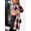 image:imagechouyatou Womens Elegant Herringbone Plaid Button Down Wool Blend Midi Long Shacket Jacket Coat with PocketsRed