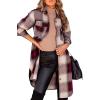 image:imagechouyatou Womens Elegant Herringbone Plaid Button Down Wool Blend Midi Long Shacket Jacket Coat with PocketsRed