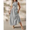 image:imagechouyatou Womens Tie Waist Striped Maxi Dress Sleeveless Cotton Beach Sundress Swing Tank Long Dress with PocketsBlack