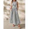 image:imagechouyatou Womens Tie Waist Striped Maxi Dress Sleeveless Cotton Beach Sundress Swing Tank Long Dress with PocketsBlack