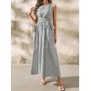 image:imagechouyatou Womens Tie Waist Striped Maxi Dress Sleeveless Cotton Beach Sundress Swing Tank Long Dress with PocketsBlack