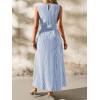 image:imagechouyatou Womens Tie Waist Striped Maxi Dress Sleeveless Cotton Beach Sundress Swing Tank Long Dress with PocketsBlue