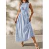 image:imagechouyatou Womens Tie Waist Striped Maxi Dress Sleeveless Cotton Beach Sundress Swing Tank Long Dress with PocketsBlue