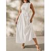 image:imagechouyatou Womens Tie Waist Striped Maxi Dress Sleeveless Cotton Beach Sundress Swing Tank Long Dress with PocketsKhaki