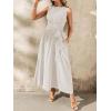 image:imagechouyatou Womens Tie Waist Striped Maxi Dress Sleeveless Cotton Beach Sundress Swing Tank Long Dress with PocketsKhaki