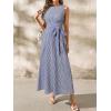 image:imagechouyatou Womens Tie Waist Striped Maxi Dress Sleeveless Cotton Beach Sundress Swing Tank Long Dress with PocketsNavy Blue