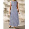 image:imagechouyatou Womens Tie Waist Striped Maxi Dress Sleeveless Cotton Beach Sundress Swing Tank Long Dress with PocketsNavy Blue