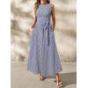 image:imagechouyatou Womens Tie Waist Striped Maxi Dress Sleeveless Cotton Beach Sundress Swing Tank Long Dress with PocketsNavy Blue