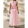 image:imagechouyatou Womens Tie Waist Striped Maxi Dress Sleeveless Cotton Beach Sundress Swing Tank Long Dress with PocketsPink