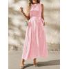 image:imagechouyatou Womens Tie Waist Striped Maxi Dress Sleeveless Cotton Beach Sundress Swing Tank Long Dress with PocketsPink