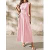 image:imagechouyatou Womens Tie Waist Striped Maxi Dress Sleeveless Cotton Beach Sundress Swing Tank Long Dress with PocketsPink