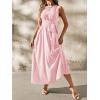 image:imagechouyatou Womens Tie Waist Striped Maxi Dress Sleeveless Cotton Beach Sundress Swing Tank Long Dress with PocketsPink